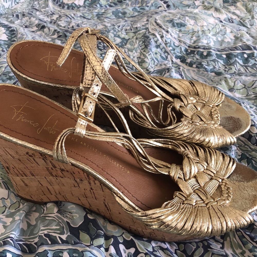 Franco Sarto gold wedge heels